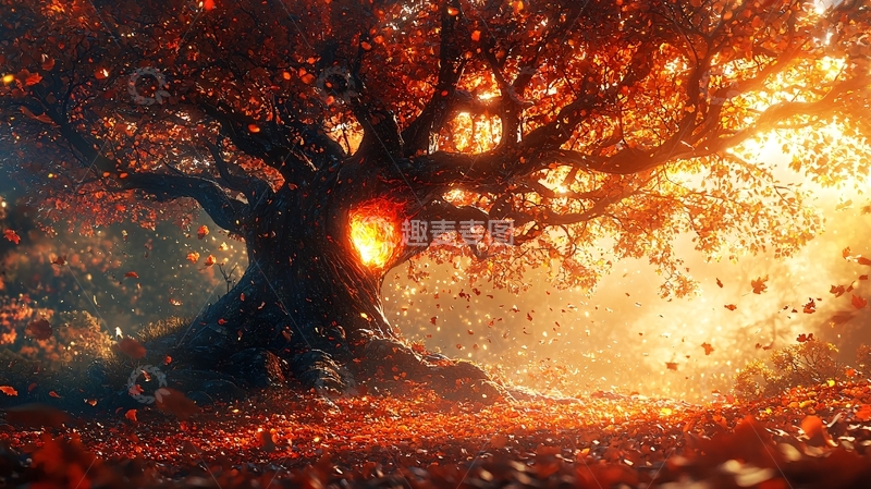 高清大图下载【趣麦麦图】燃烧的秋季巨树