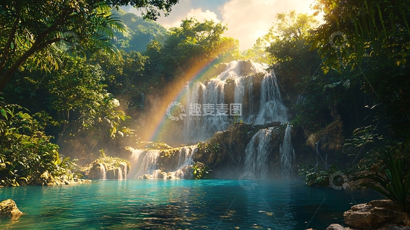 高清大图下载【趣麦麦图】阳光彩虹瀑布
