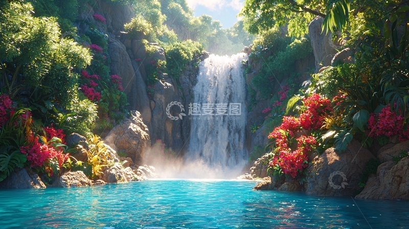 高清大图下载【趣麦麦图】热带雨林瀑布景色