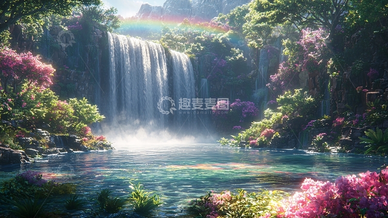高清大图下载【趣麦麦图】彩虹瀑布仙境