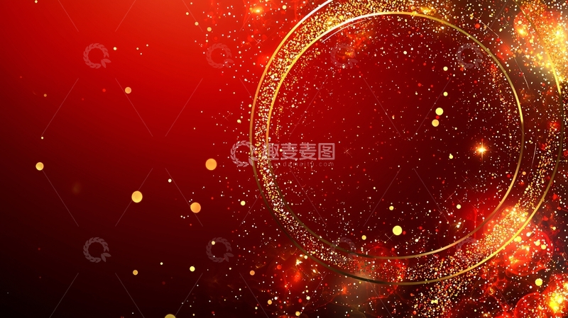 高清大图下载【趣麦麦图】红色背景金色圆环