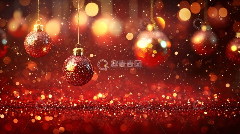 高清大图下载【趣麦麦图】红金色圣诞球闪光背景