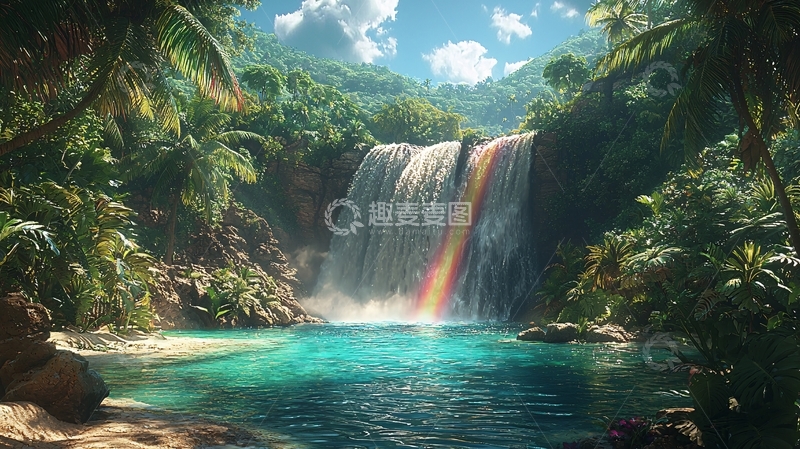 高清大图下载【趣麦麦图】热带雨林瀑布美景