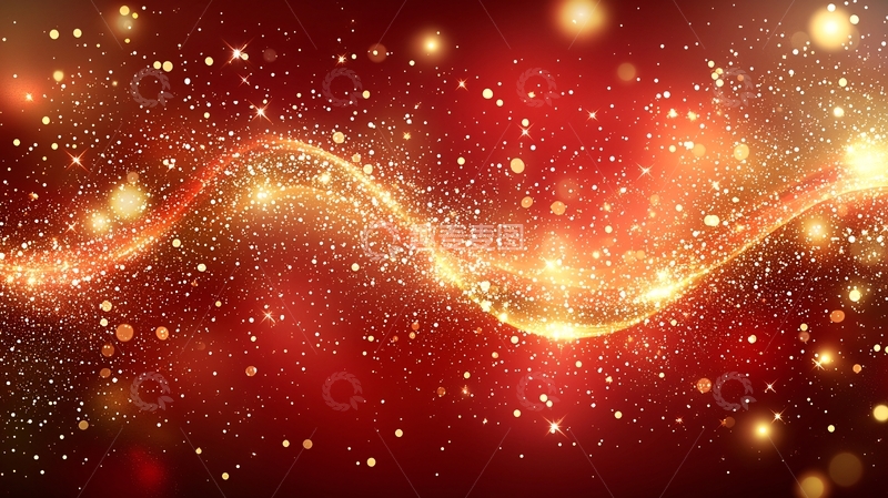 高清大图下载【趣麦麦图】红色金光闪闪粒子背景
