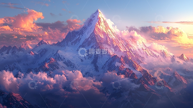 高清大图下载【趣麦麦图】雪山日出云海美景