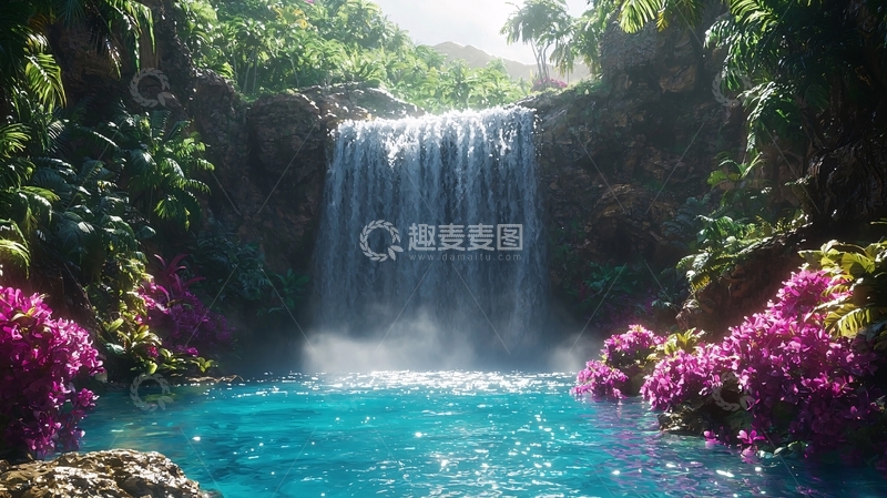高清大图下载【趣麦麦图】热带雨林瀑布