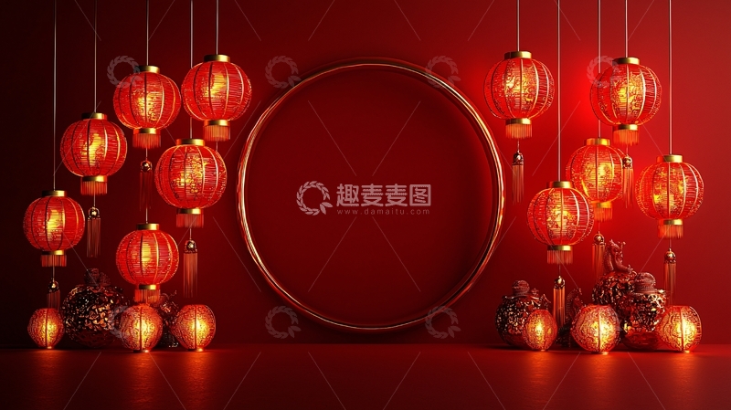 高清大图下载【趣麦麦图】红灯笼新年背景
