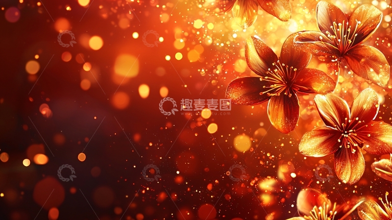 高清大图下载【趣麦麦图】橙色花朵闪耀背景