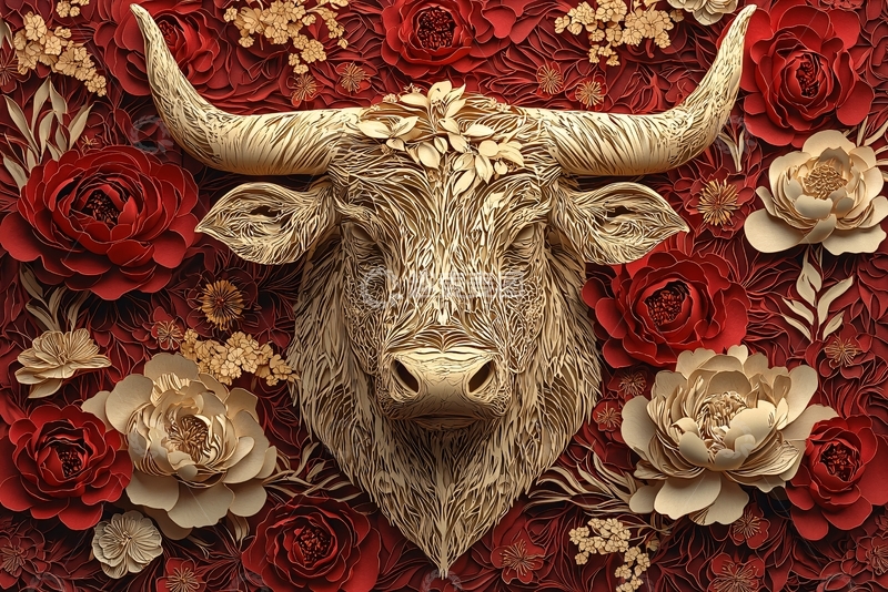 高清大图下载【趣麦麦图】玫瑰花牛头