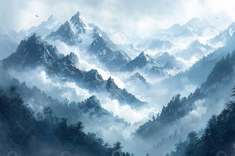 高清大图下载【趣麦麦图】山峰云雾缭绕如仙境