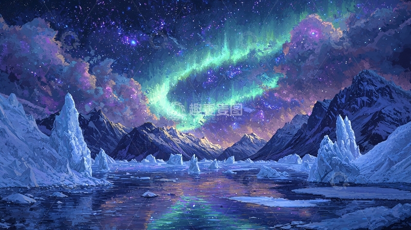高清大图下载【趣麦麦图】极光冰川梦幻风景