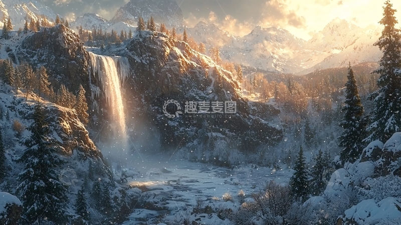 高清大图下载【趣麦麦图】雪山瀑布风景