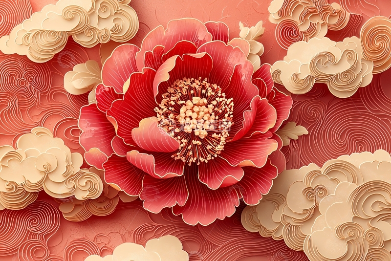 高清大图下载【趣麦麦图】红牡丹祥云背景