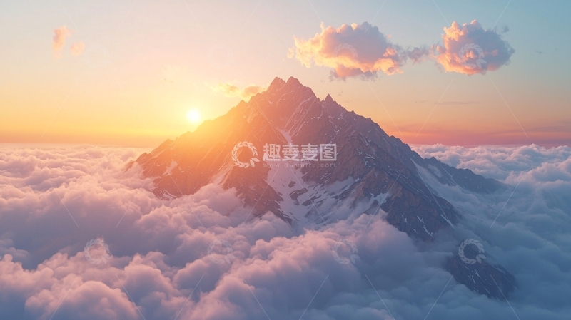 高清大图下载【趣麦麦图】云海日出雪山