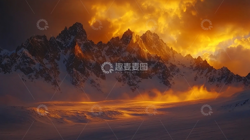 高清大图下载【趣麦麦图】燃烧的雪山日落