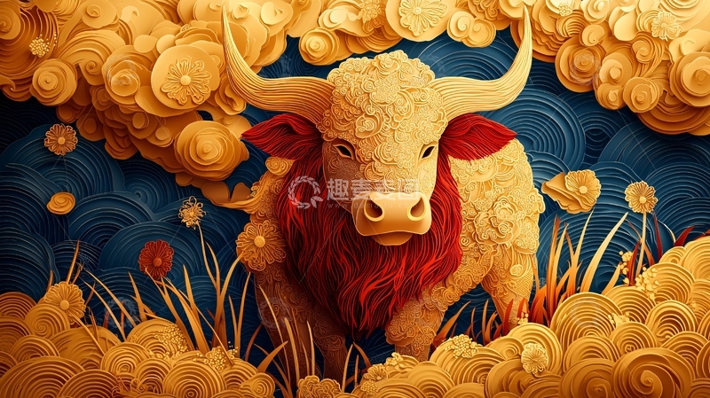 高清大图下载【趣麦麦图】祥云环绕的艺术牛