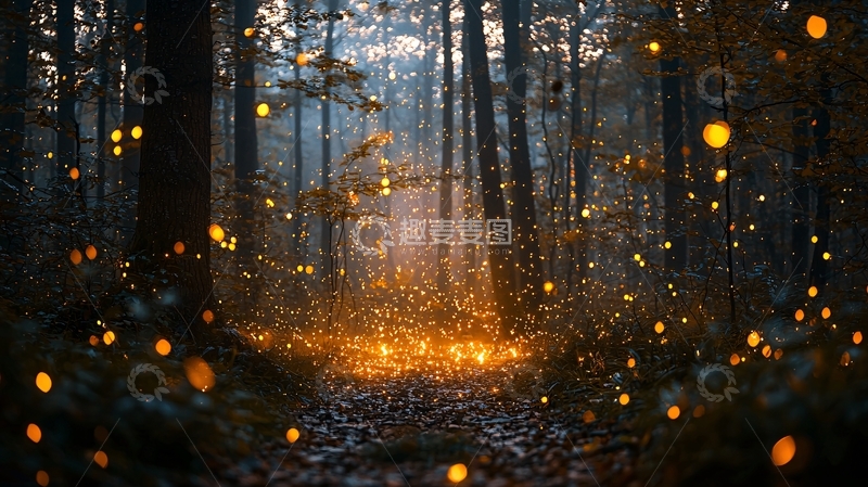 高清大图下载【趣麦麦图】萤火虫森林小路