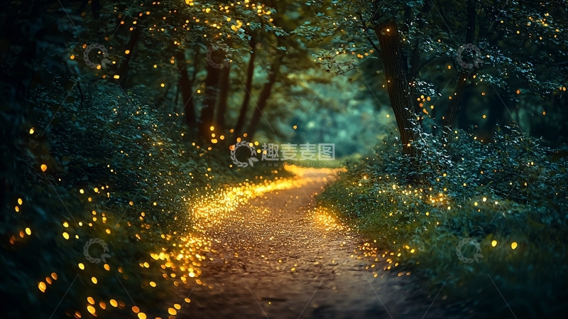 高清大图下载【趣麦麦图】萤火虫小路森林