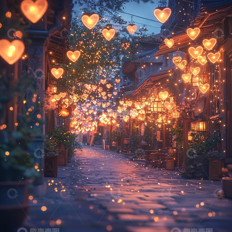 高清大图下载【趣麦麦图】浪漫心形灯光小巷
