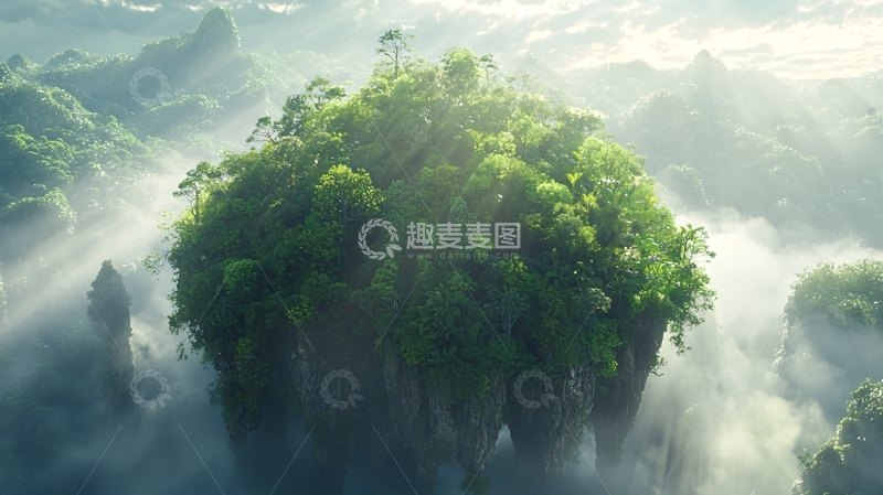 高清大图下载【趣麦麦图】雾气缭绕的绿色山峰