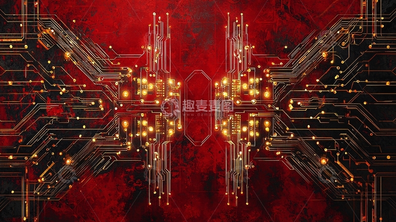 高清大图下载【趣麦麦图】红色科技感电路背景
