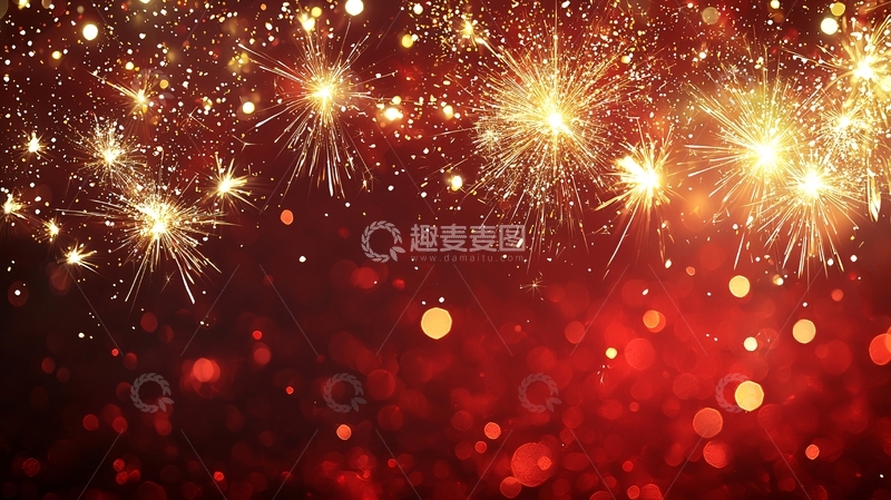 高清大图下载【趣麦麦图】红金色闪耀烟花背景