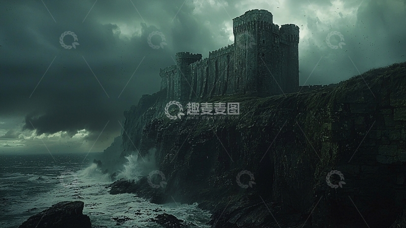 高清大图下载【趣麦麦图】暴风雨中的海边古堡