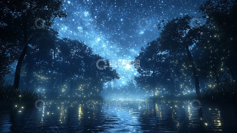 高清大图下载【趣麦麦图】星空下的树林