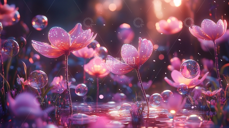 高清大图下载【趣麦麦图】梦幻粉色泡泡花田