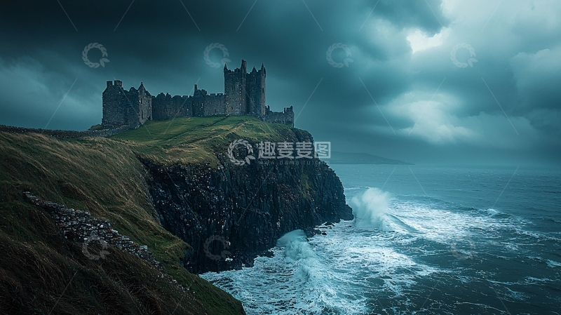 高清大图下载【趣麦麦图】暴风雨中的海边古堡