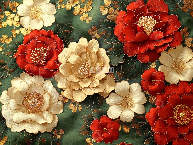 高清大图下载【趣麦麦图】红白牡丹花卉图案