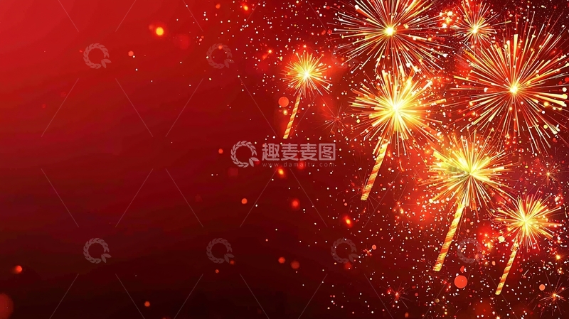 高清大图下载【趣麦麦图】红色背景烟花