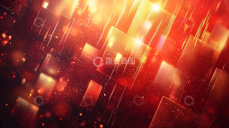 高清大图下载【趣麦麦图】红光闪烁的方形粒子背景
