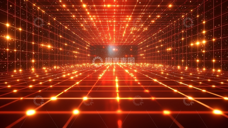 高清大图下载【趣麦麦图】橙色光线网格隧道