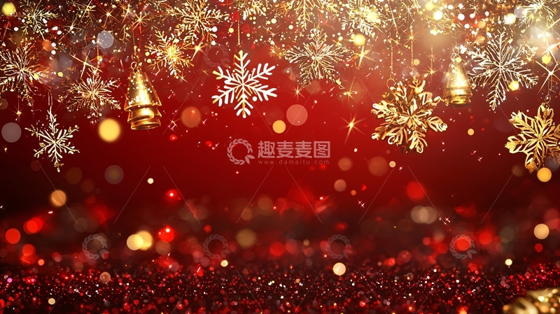 高清大图下载【趣麦麦图】金色雪花红背景