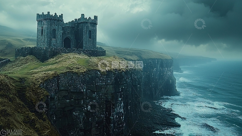 高清大图下载【趣麦麦图】海边悬崖上的古老城堡