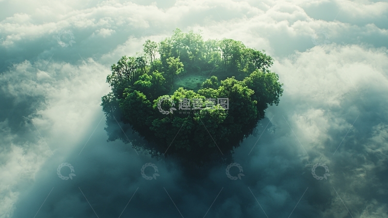 高清大图下载【趣麦麦图】云海中的绿色岛屿