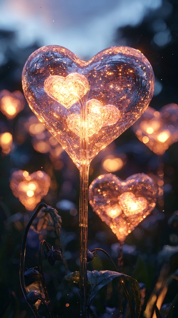 夜空中闪耀的心形灯