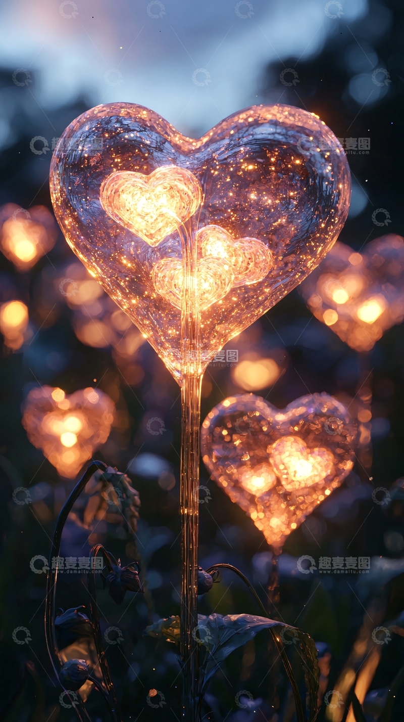 高清大图下载【趣麦麦图】夜空中闪耀的心形灯