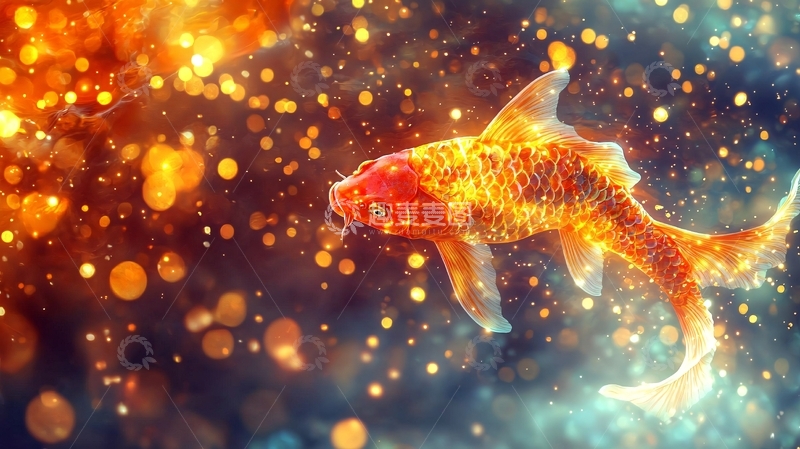 高清大图下载【趣麦麦图】梦幻光影下的金红色锦鲤