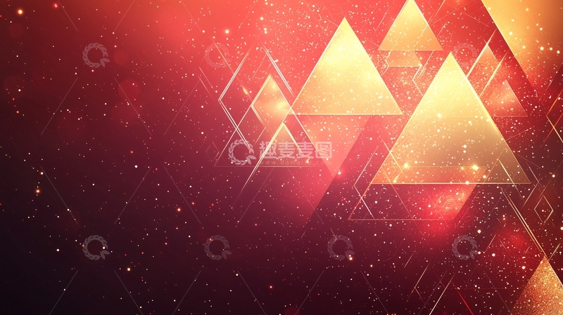 高清大图下载【趣麦麦图】红色金色三角形抽象背景