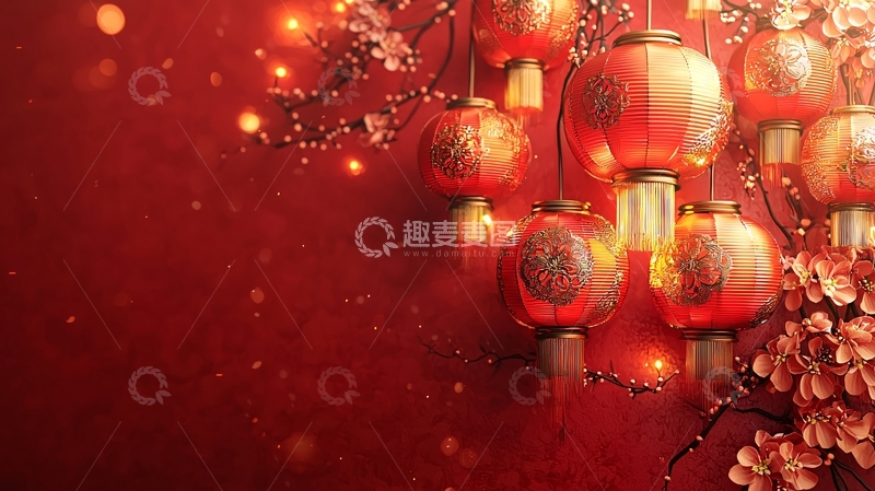 高清大图下载【趣麦麦图】红灯笼喜庆中国风背景