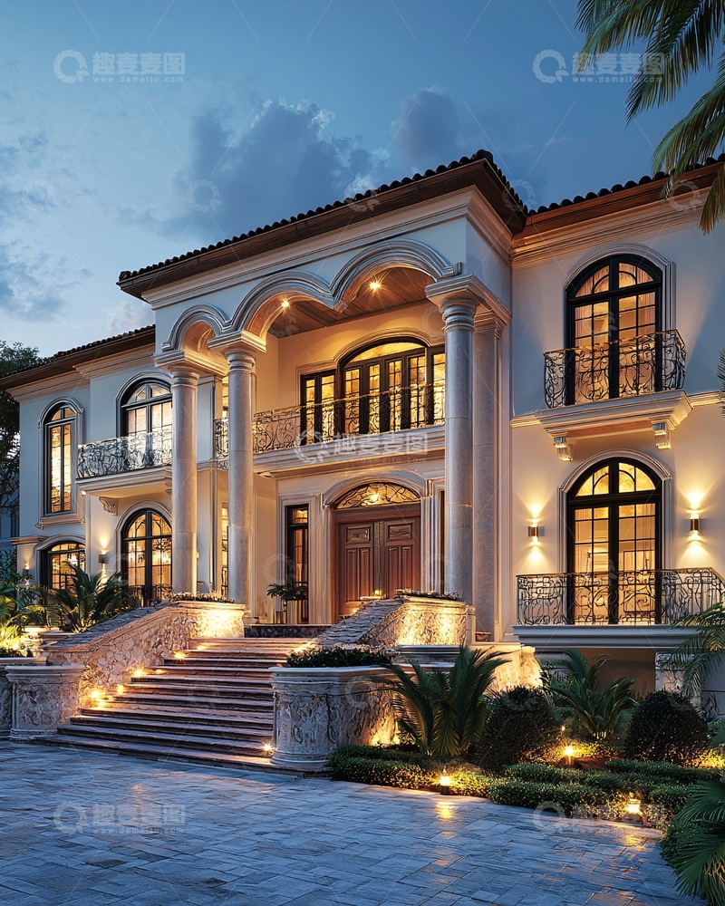 高清大图下载【趣麦麦图】夜晚豪华别墅