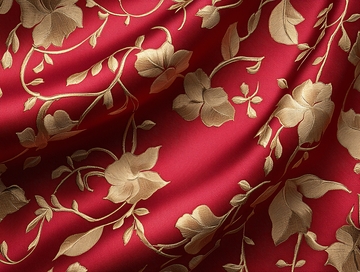 红色花卉提花面料