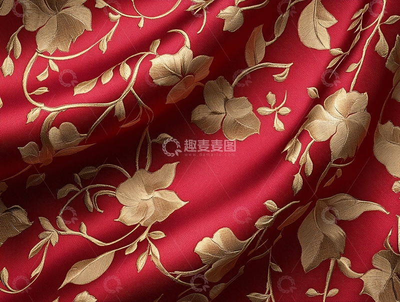 高清大图下载【趣麦麦图】红色花卉提花面料