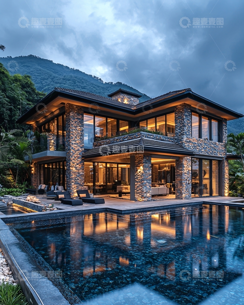 高清大图下载【趣麦麦图】山景别墅夜景