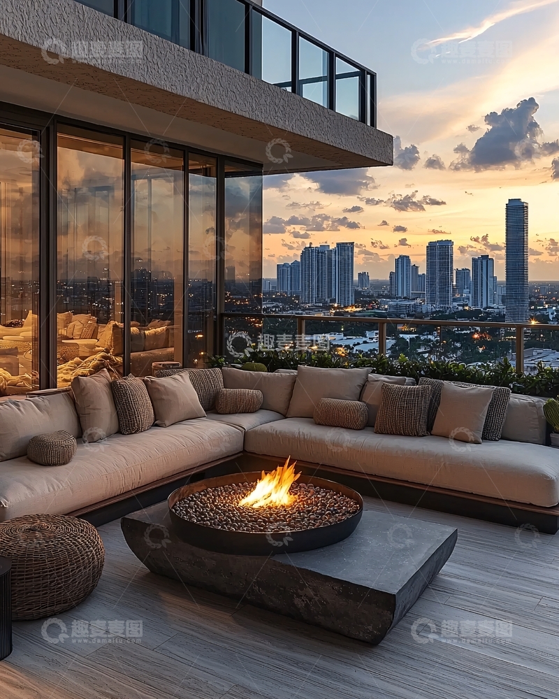 高清大图下载【趣麦麦图】高端公寓阳台夜景