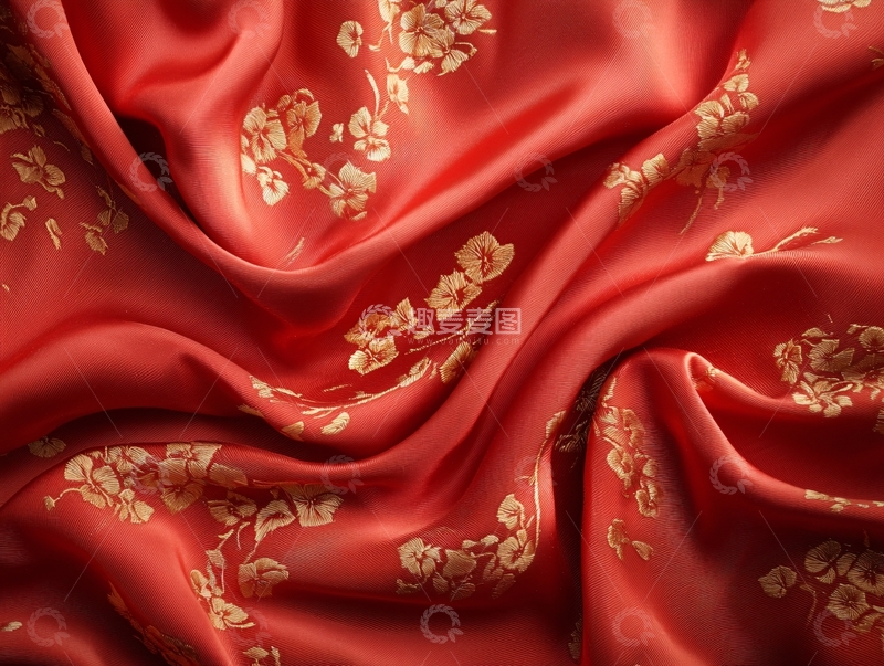 高清大图下载【趣麦麦图】红色印花绸缎