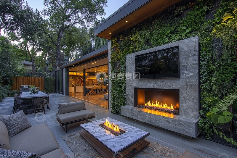 高清大图下载【趣麦麦图】现代庭院壁炉设计