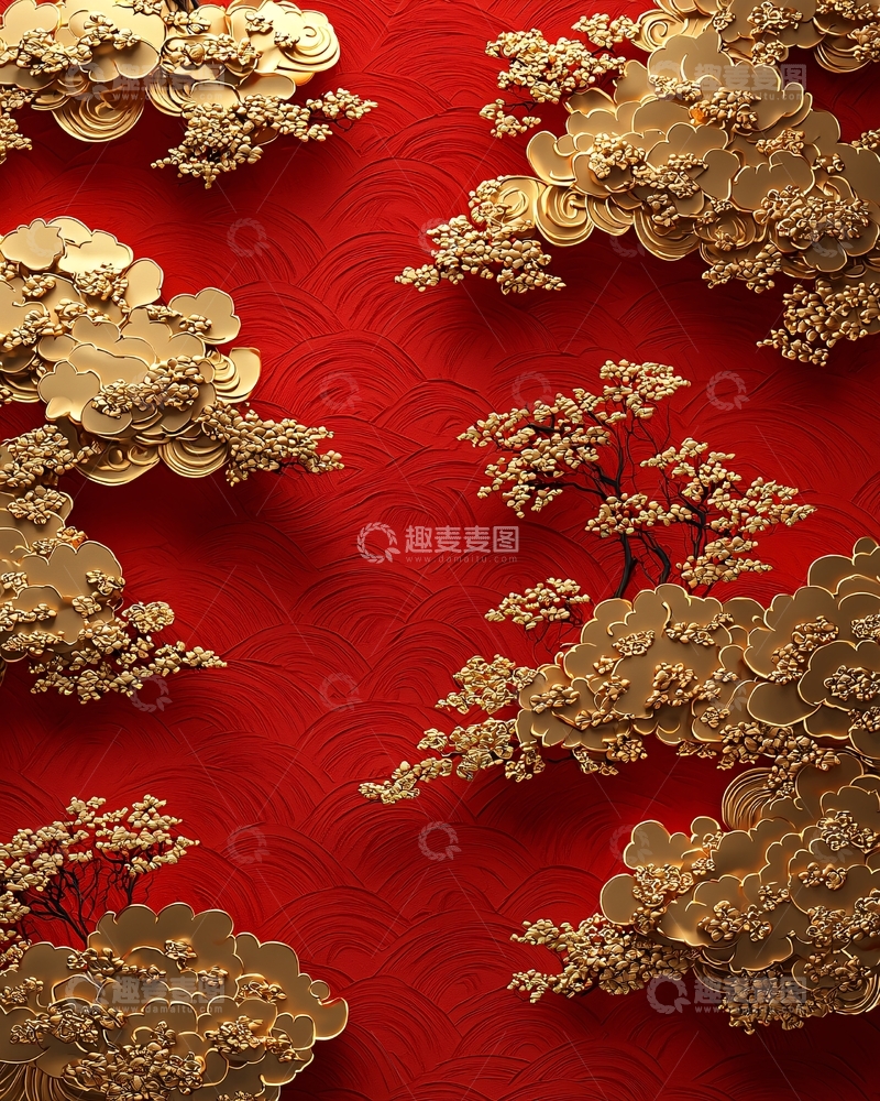 高清大图下载【趣麦麦图】金箔祥云树